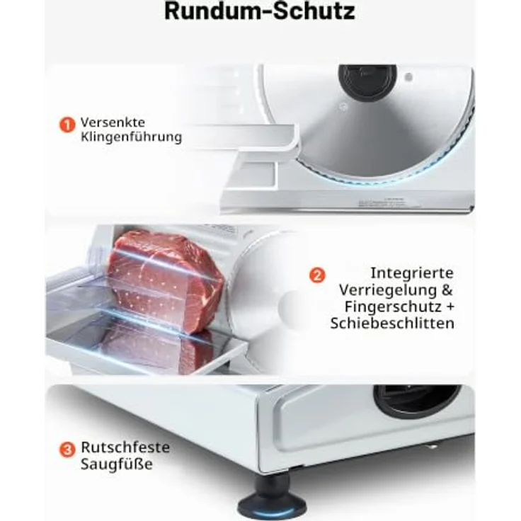 VEVOR Fleischschneidemaschine SL520, Elektrische Aufschnittmaschine mit 190-mm-SUS420-Klinge, 200 W Leistung, grau, 0–15 mm Schnittdicke – Bild 6