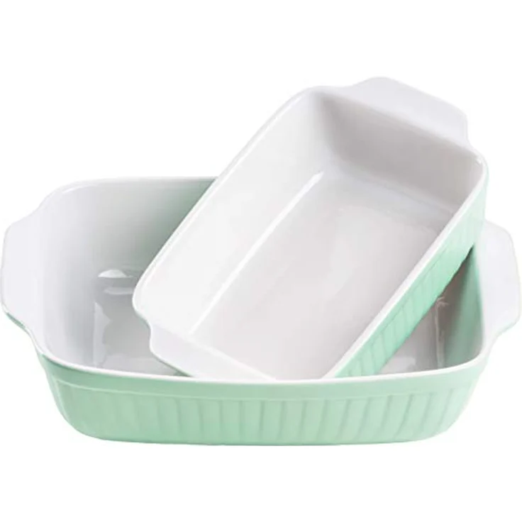 Mäser 931136 Serie Kitchen Time, Auflaufformen rechteckig im 2er Set, eckige Ofenformen, ideal auch für Lasagne, kratz- und schnittfest, Keramik, 33 x 24 x 8 cm - 25,5 x 16 x 7 cm, Grün – Bild 2