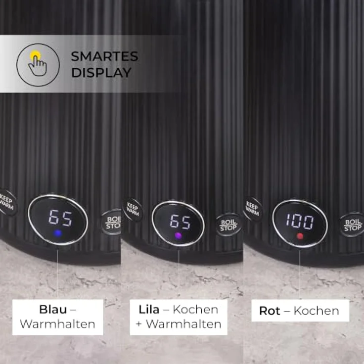 CHiATO heatPLAY Groove, Wasserkocher mit 1,7 Litern Fassungsvermögen und smartem Temperaturdisplay, Edelstahl mit matte Oberfläche – Bild 2