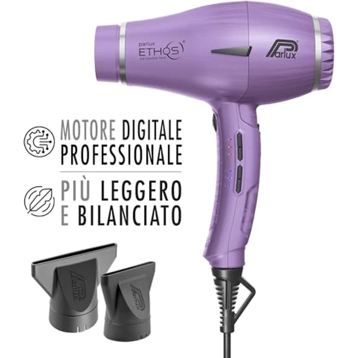 Parlux Ethos® Professioneller digitaler Haartrockner mit negativen Ionen, Made in Italy, 2300 Watt, Flieder – Bild 2