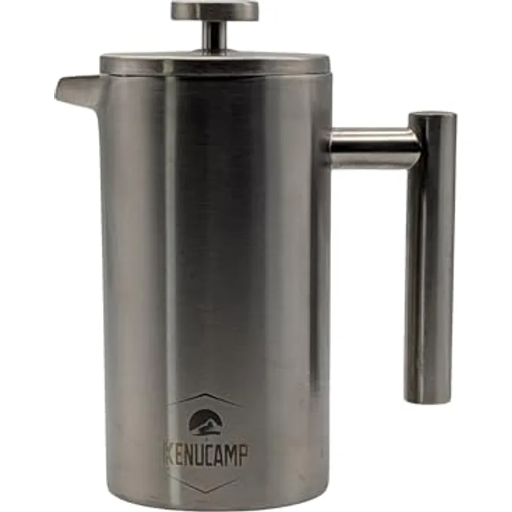 Kenucamp® French Press 800ml, Isolierende Edelstahl Kaffeepresse (Silber), Doppelwandig & Langlebig, Thermo Kaffeebereiter für 2–3 Tassen