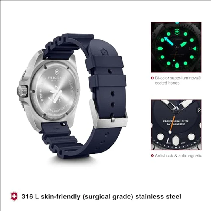 Victorinox Herren Armbanduhr Dive Pro Ø 43 mm, Swiss Made, Analog Quarz, Wasserdicht bis 300 m, Saphirglas, Kautschuk-Armband, Blau – Bild 2