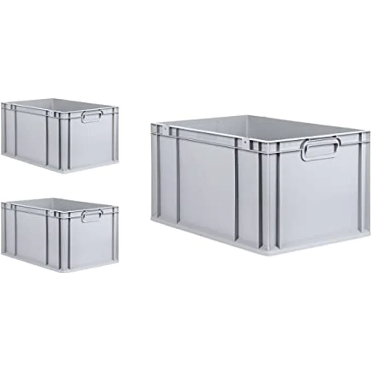 PROREGAL Eurobox NextGen Grip SuperSparSet 3x, 65 L, grau, mit Scharnierdeckel und schwarzen Schiebeschnappverschlüssen, HxBxT 32x40x60 cm, stabil und lebensmittelecht – Bild 3