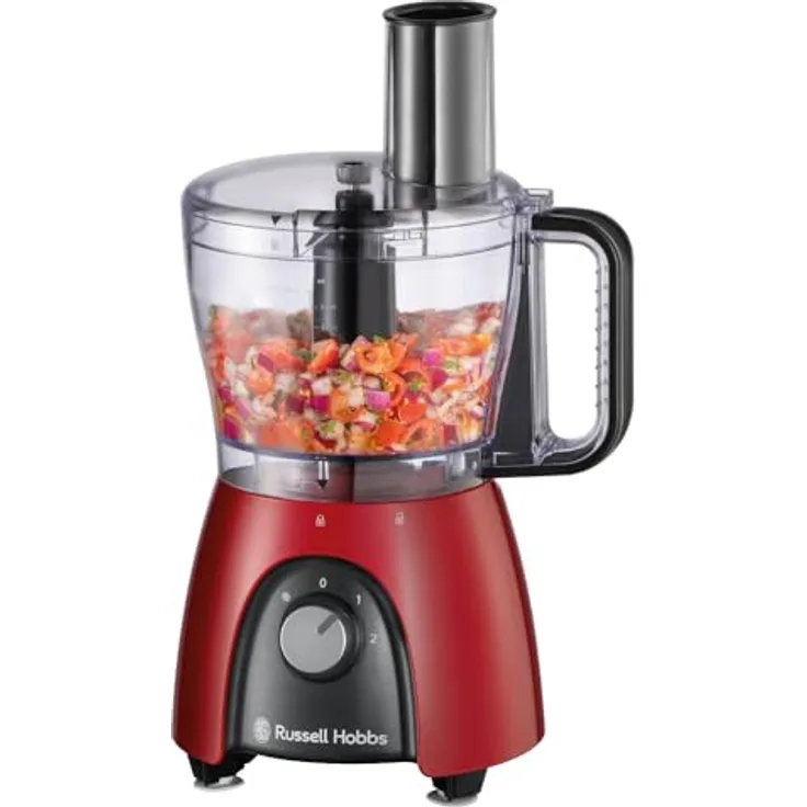Russell Hobbs Küchenmaschine Food Processor (2-in-1 Mixer/Gemüseschneider, 900W Leistung, Rot)