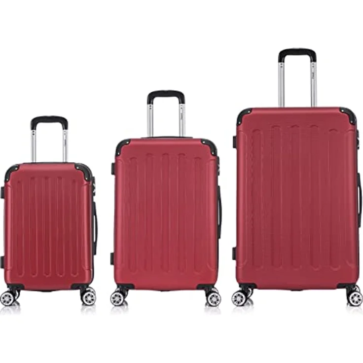 Flexot F-2045 Koffer, Rubin Rot, 3tlg Kofferset mit Zwillingsrollen und Hartschale – Bild 2