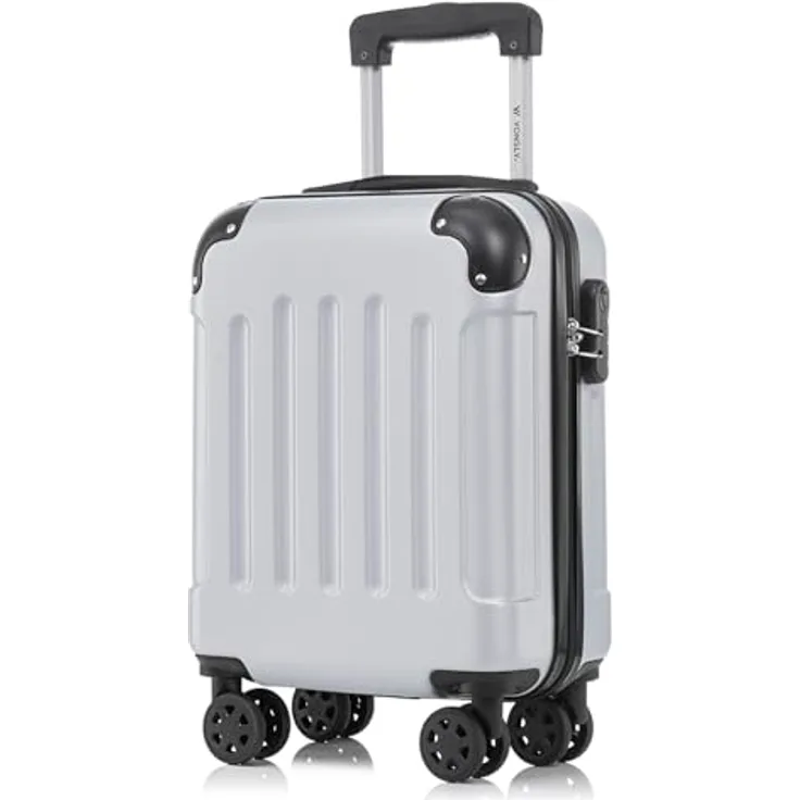 YONSLY Kabinenkoffer S mit abnehmbaren Rädern, Trolley Reisekoffer Silber, Hartschalenreisekoffer mit 4 Rollen 360°, Zahlenschloss, Gummigriff