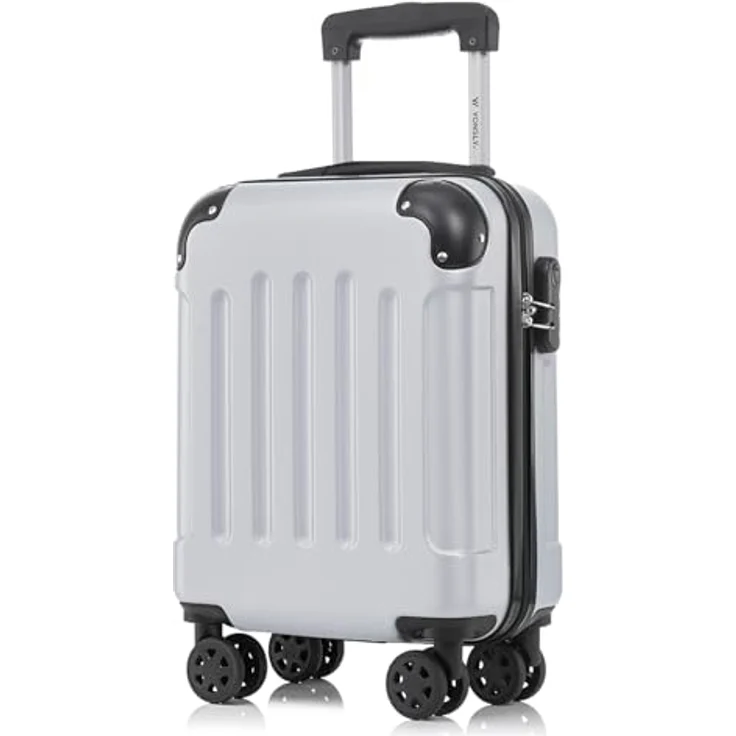 YONSLY Kabinenkoffer S mit abnehmbaren Rädern, Trolley Reisekoffer Silber, Hartschalenreisekoffer mit 4 Rollen 360°, Zahlenschloss, Gummigriff – Bild 1