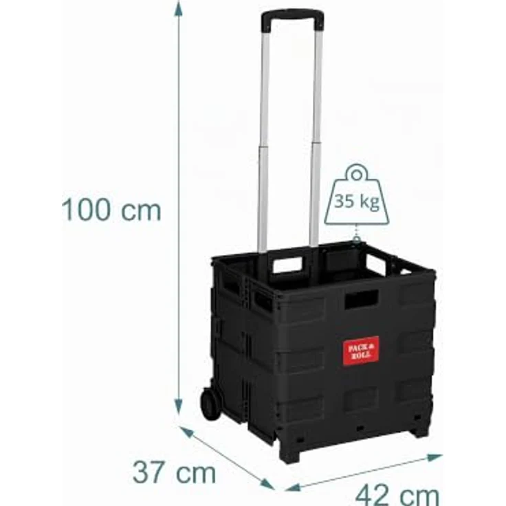 relaxdays Einkaufstrolley mit Teleskopgriff, schwarz, großer Stauraum und hohe Traglast bis 35 kg – Bild 4