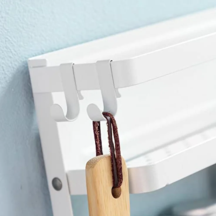 Casativo Küchenregal mit Magnetleiste, Küchen Organizer in Weiß, 2 Ablagen und 2 beweglichen Haken, einfache Montage ohne Werkzeug – Bild 9