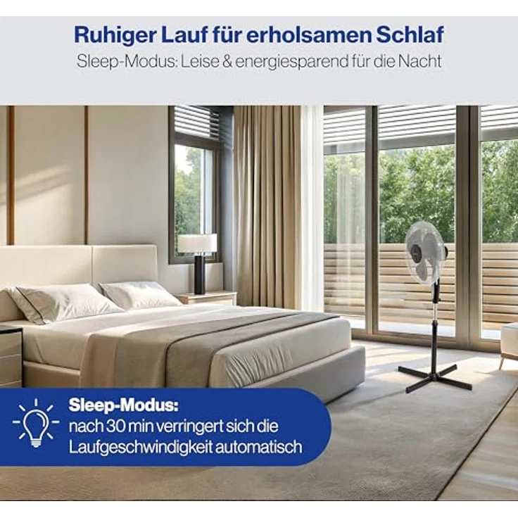 Clatronic VL 3741 S Standventilator, Ø 40 cm, Oszillierend, 3 Laufgeschwindigkeiten, 2 elektronische Windmodus-Funktionen, elektronischer Timer, Fernbedienung, schwarz – Bild 3