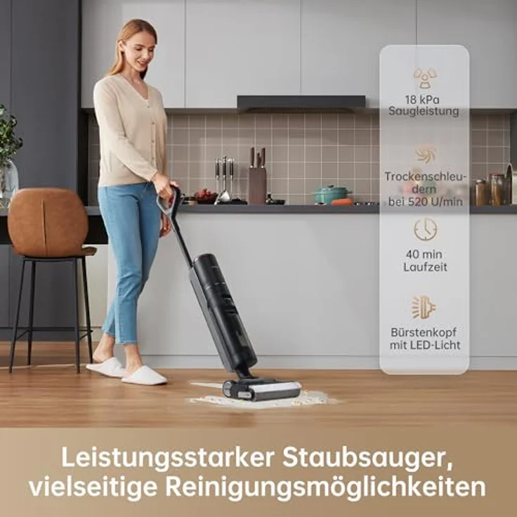 dreame H13 Pro Nass- und Trockensauger, 60 °C Bürstenreinigung, 30 min-Heißlufttrocknung, Selbstreinigung mit 2-Richtungsrotation, 18 kPa Saugkraft, Doppel-Kantenreinigung, LED-Bürste – Bild 5