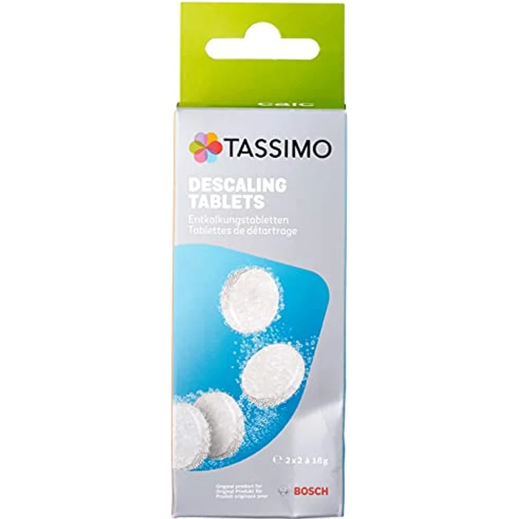 Bosch Hausgeräte Entkalkungstabletten TCZ6004, längere Haltbarkeit, entfernt Kalkablagerungen, schützt vor Korrosion, passend für alle Tassimo Kapselmaschinen, 2 (2 x 18 g) , 4 Stück (1er Pack) – Bild 1