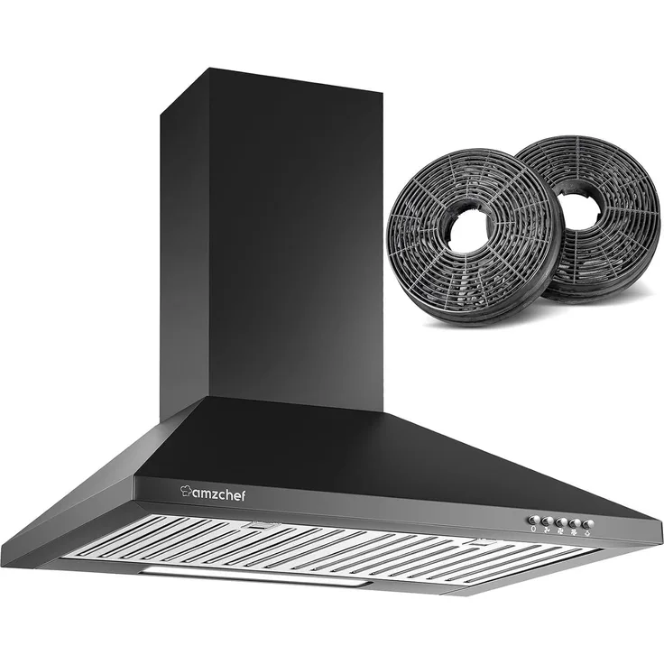 AMZCHEF Wandhaube Serie Geräuscharme Dunstabzugshaube 370 m³/h mit energieeffizienter LED-Beleuchtung, pflegeleichtem Design und Edelstahl-Fettfiltern