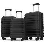 GENTOR Koffer Set 3er Reisekoffer mit Rollen Carbonoptik 3-Teilig Hartschalenkoffer Trolley mit TSA-Schloss Rollkoffer Handgepäck Leicht Travel Groß Mittelgroß Klein (Schwarz, Set M/L/XL)
