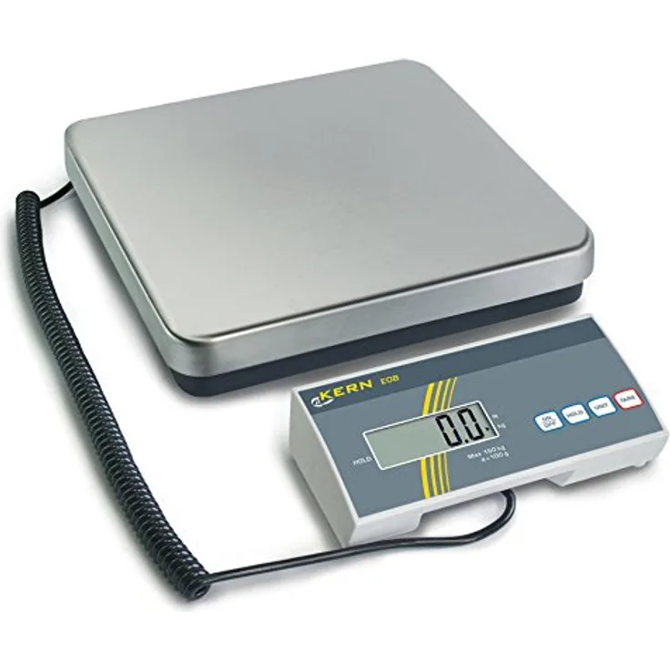 Paket- und Veterinärwaage [Kern EOB 150K50] mit höherer Auflösung, Wägebereich [Max]: 150 kg, Ablesbarkeit [d]: 50 g, Wägeplatte: BxTxH 315x305x65 mm (Edelstahl)