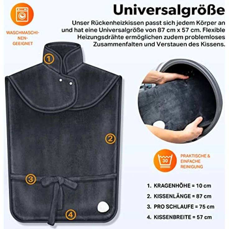 sinnlein Heizkissen, 60x85cm, elektrisch für Rücken Schulter Nacken | Wärmekissen mit 3 Temperaturstufen & Abschaltautomatik (Anthrazit) – Bild 4