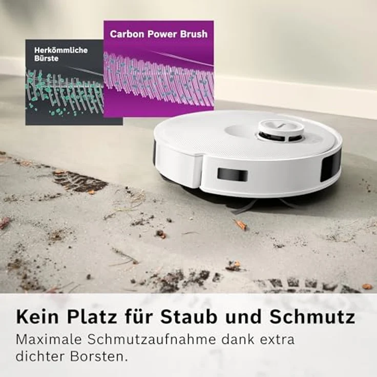 BOSCH Saugroboter Spotless + BCRD1W, Saug- und Wischroboter mit 11.000 Pa Saugkraft, beutellos, Infrarot Navigation, Carbon Bürste, Trocken-Servicestation – Bild 3