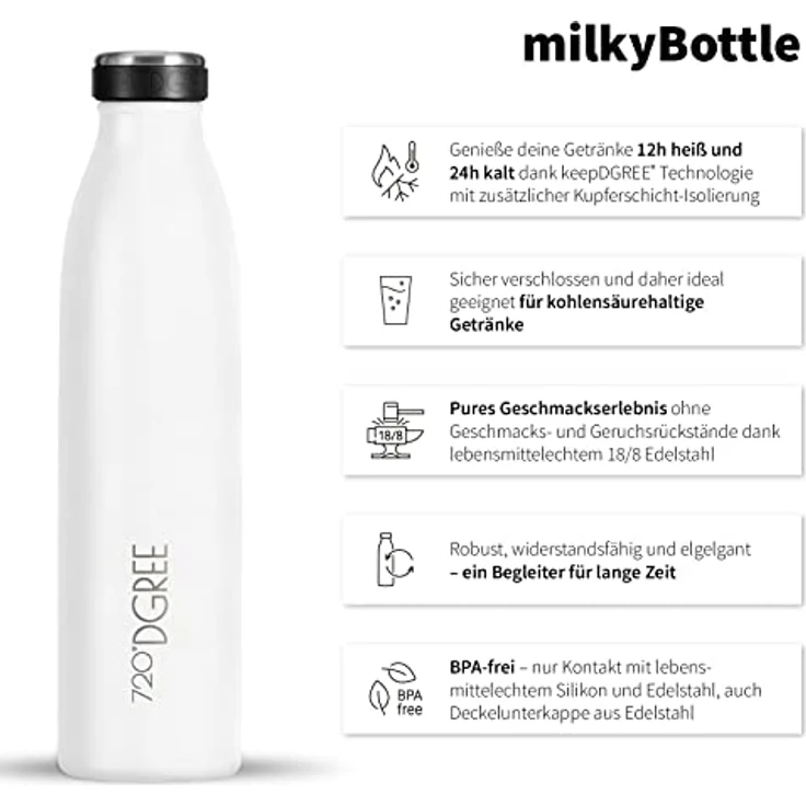 Trinkflasche Isolierflasche Edelstahl 1000ml Doppelwandig 720°DGREE milkyBottle snow white – Bild 2