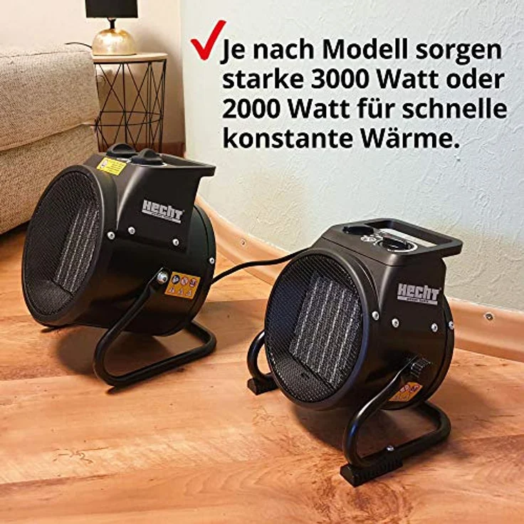 HECHT Keramik Heizstrahler, Tragbarer Elektroheizer mit 2000W/3000W, Thermostat, Überhitzungsschutz, allergikerfreundlich, leise für Wohnzimmer, Badezimmer, Büro – Bild 3