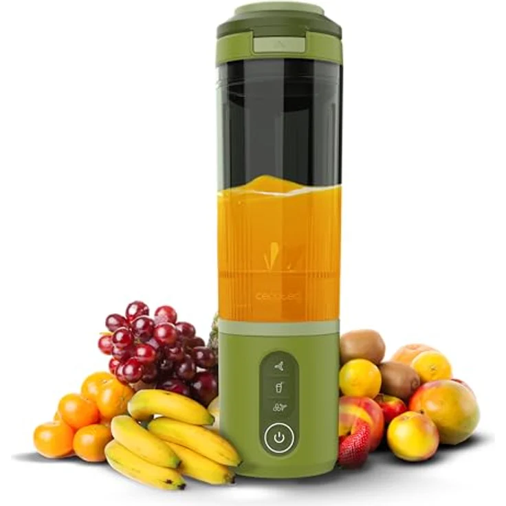 Cecotec Power Titanium Shake2Go, Tragbarer Smoothie Maker mit 180 W, 600 ml To-Go-Becher, 3 Automatikprogramme, Anti-Blockier-Design, USB-C, Olive – Bild 1
