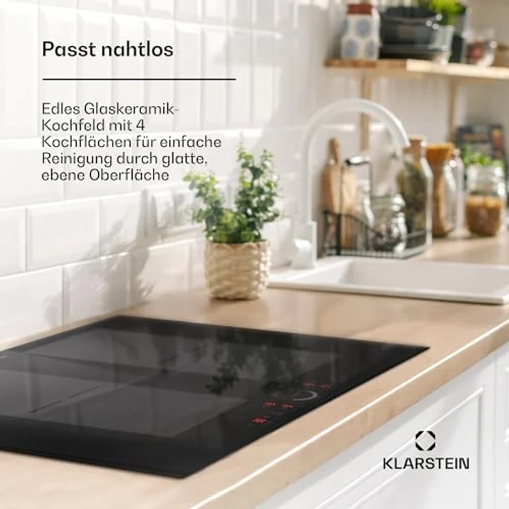 Klarstein Induktionskochfeld, Glaskeramik Kochfeld, 7000W Induktionskochfeld mit 4 Platten, Einbau-Induktionskochfeld mit Touch-Display und Timer, Moderne Kochfelder mit Überhitzungsschutz – Bild 2