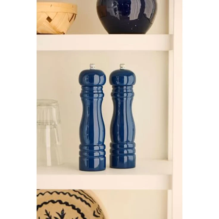 LS-LebenStil 2x Design Holz Gewürzmühlen Set, Salzmühle & Pfeffermühle, Indigo Blau, 21x5cm mit hochwertigem Keramikmahlwerk, stufenlos einstellbar – Bild 5