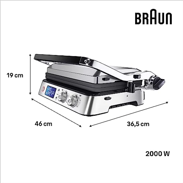Braun MultiGrill 9 CG 9043 Kontaktgrill inkl. Grill- und Flachplatten, Grillpositionen: Kontakt, BBQ, Ofen, Spülmaschinenfeste Platten, Fettauffangschale, 250° Höchsttemperatur, Sear-Funktion (Boost), Schwarz/Edelstahl – Bild 3