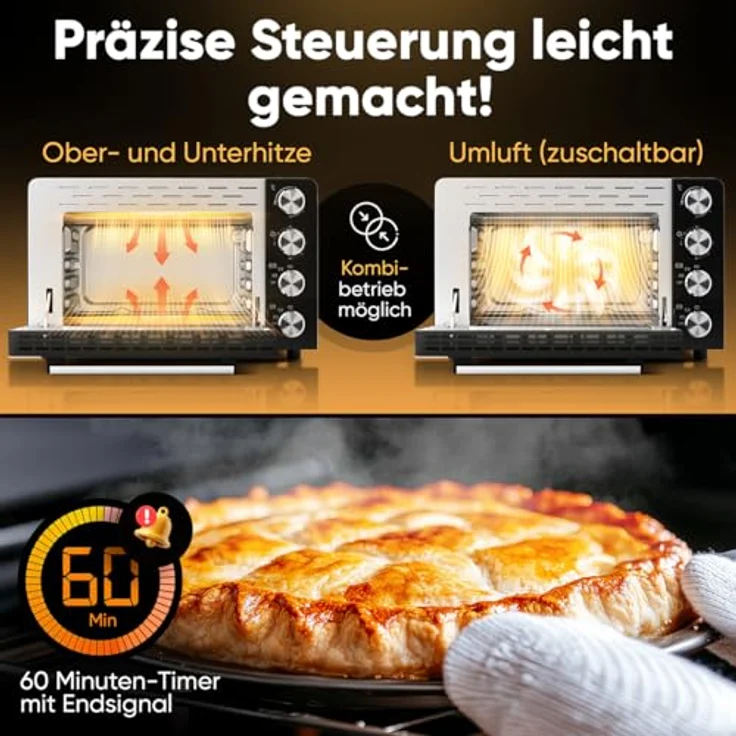 ProfiCook® Minibackofen 30L | Umluft + Ober-/Unterhitze | Drehspieß, Pizzastein, Timer | 1500W | PC MBG 1277 – Bild 4