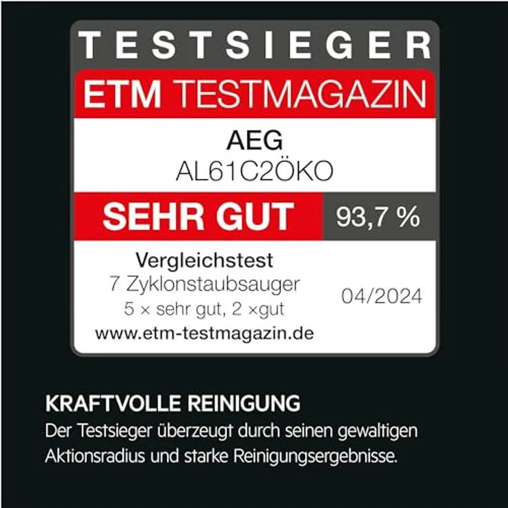 AEG AL6C12ÖKO Bodenstaubsauger, beutellos, 700 Watt, Hygienefilter, schwarz – Bild 2