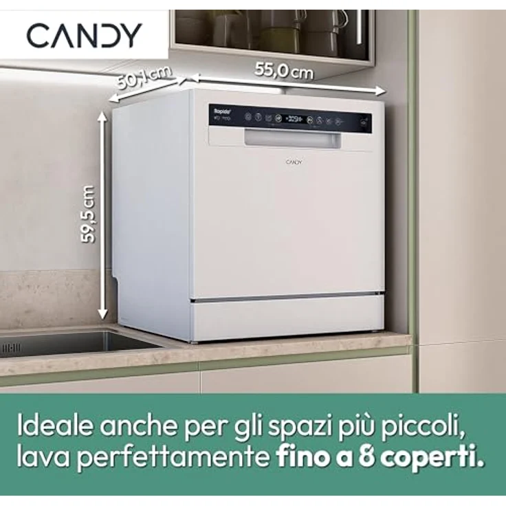Candy RapidÓ CP 8F9FFW, Freistehender Geschirrspüler für 8 Maßgedecke, Weiß, mit QuickPowerWash-Funktion und hOn-App Steuerung – Bild 7