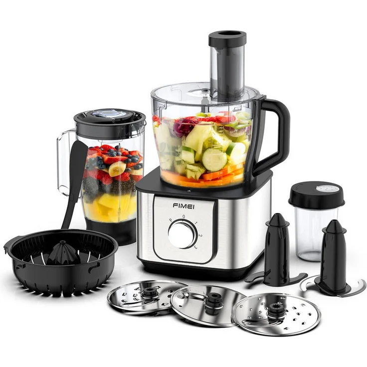FIMEI HGM406 Multifunktionale Küchenmaschine, 1100 W, 11-in-1 mit 3,2L Zerkleinerer, 1,5L Mixer, schwarzes Design und Sicherheitsfunktionen