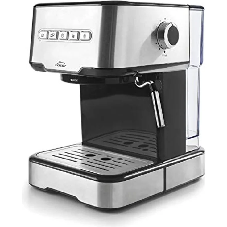 LACOR 69256 Espresso-Kaffeemaschine mit 2 Kaffeeausgängen, Wärme-/Schaumfunktion und Edelstahl-Tassenwärmer, 1450 W, 20 Bar Druck, 1,25 L Wassertank, kompakte Bauweise – Bild 2
