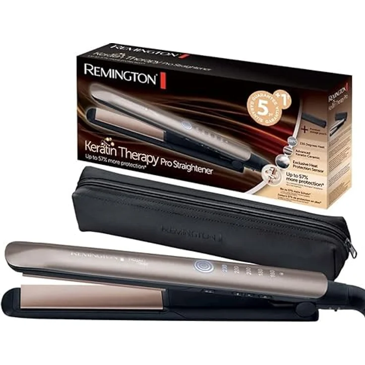 Remington Glätteisen Profi [Hitzeschutzsensor um Haarschäden zu verringern] Keratin Protect (hochwertige Keratin-Keramikbeschichtung mit Mandelöl) Digitales Display, 160-230°C, Haarglätter S8593 – Bild 1