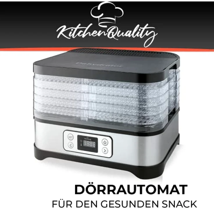 KitchenQuality Dörrautomat | Elektrischer Obst-, Fleisch- & Kräutertrockner | 5 Einlegeböden | Timer & Überhitzungsschutz | Gesunde Snacks ohne Zusatzstoffe | 260 Watt Leistung – Bild 2