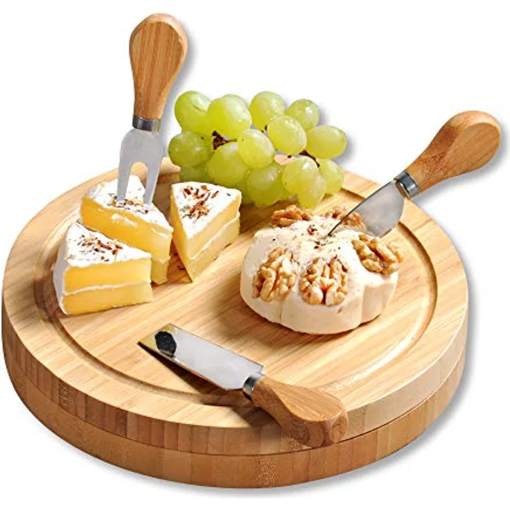 KESPER | Käseschneideplatte mit Besteck, Material: Bambus, Maße: B: 23 x H: 23 x T: 3,6 cm, Farbe: Grün | 58642