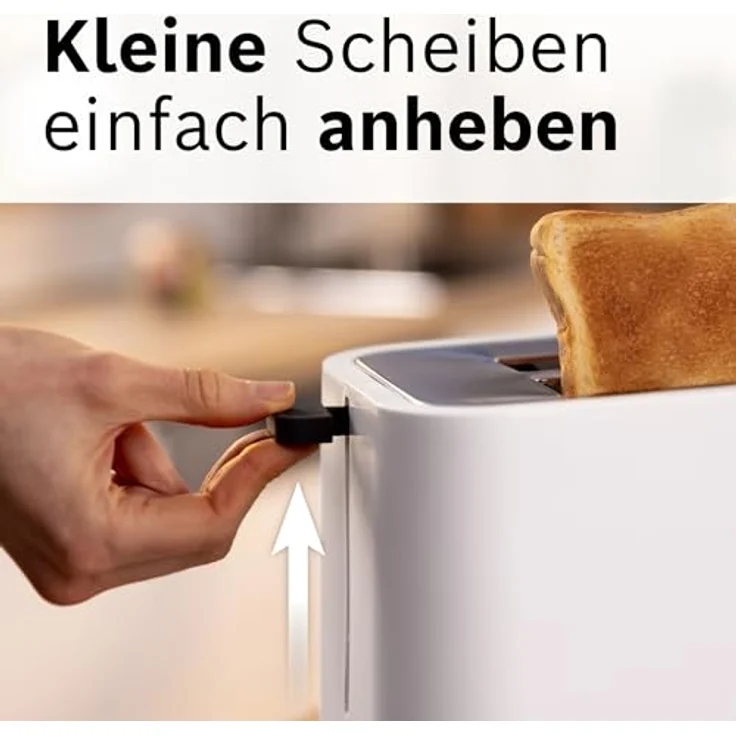 Bosch Kompakt Toaster MyMoment TAT3M121, entnehmbarer klappbarer Brötchenaufsatz, mit Auftaufunktion, Abschaltautomatik, Liftfunktion, Brotzentrierung, ideal für 2 Scheiben, 800 Watt, Weiß matt – Bild 4