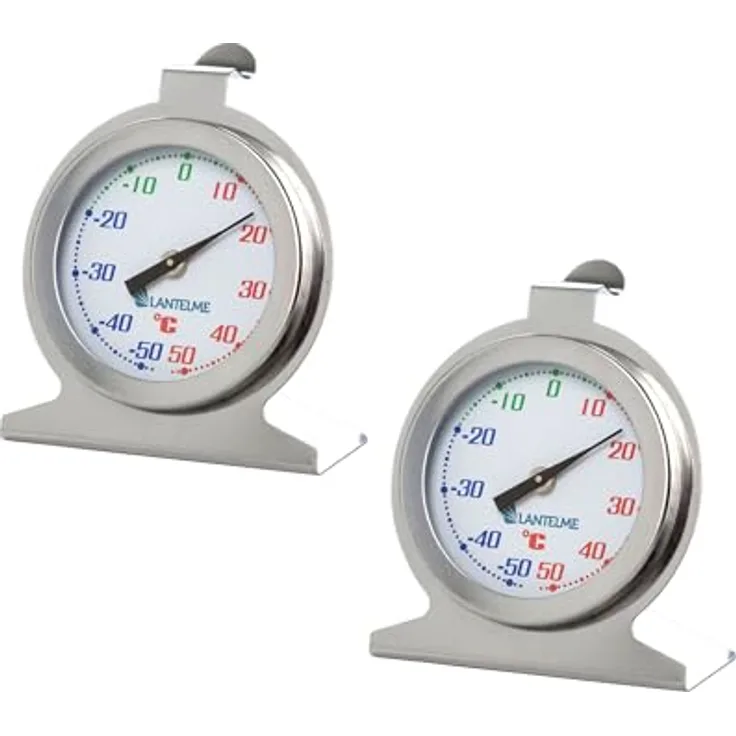 Lantelme 2 Stück Kühlschrank Thermometer Edelstahl mit Aufhängehaken und Ständer zur Überwachung von Gefrierschrank Temperatur Kühlschrankthermometer