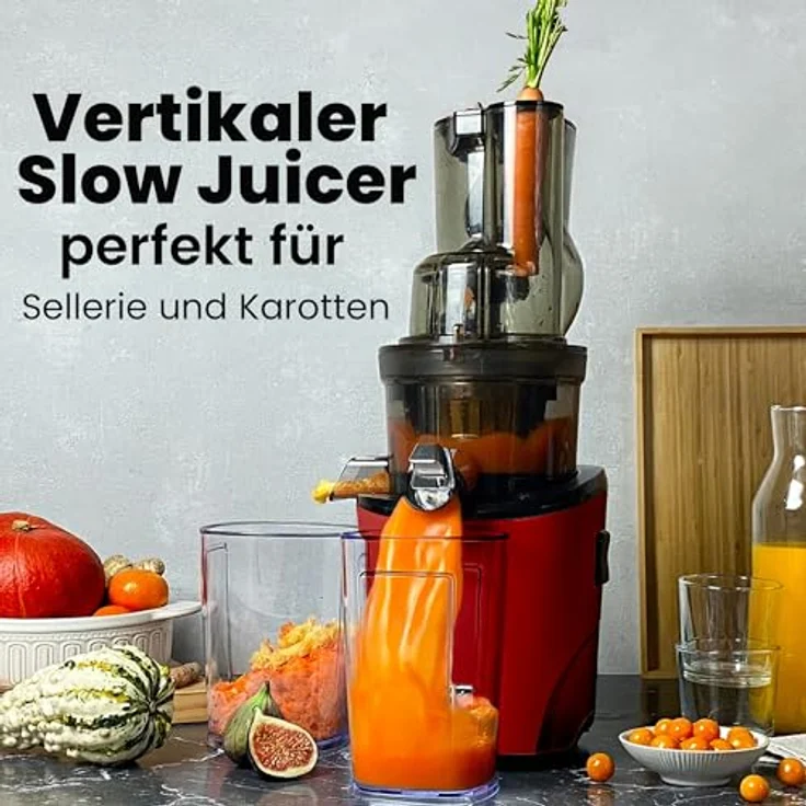 Kuvings REVO830 Slow Juicer mit automatischem Schneidesystem inkl. Smoothie & Sorbet Filter Set, Dunkelrot Matt – Bild 2