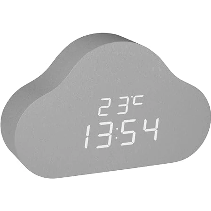 TFA Clocco Cloud, Digitalwecker und Raumthermometer in Wolkenform mit Dimmfunktion und grauer MDF-Oberfläche – Bild 1