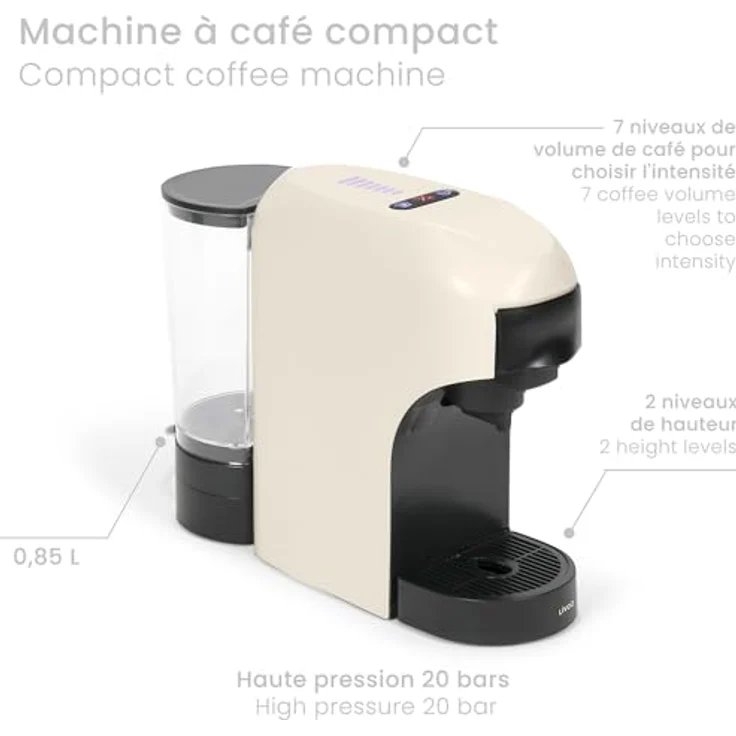 Livoo DOD217C 4-in-1 Mehrkapsel-Kaffeemaschine, 0,85 l, 1400 W, kompatibel mit NESCAFÉ Dolce Gusto, in Creme – Bild 5
