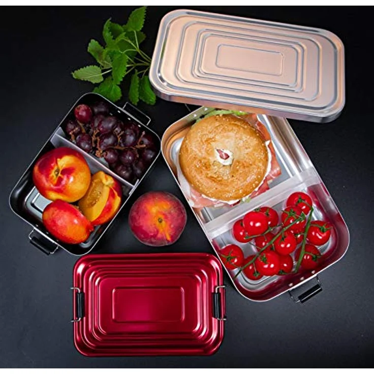 Küchenprofi Lunchbox aus Aluminium | für Erwachsene und Kinder | Brotdose mit Fächern, verstellbar | mit Silikondichtung | 18 × 12 × 5,5 cm | rot – Bild 5