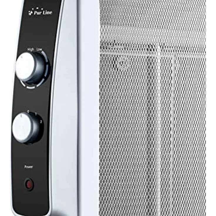 PURLINE MR2000W, Mica Wärmewelle Heizgerät 2000W mit einstellbarem Thermostat, leise, für Zuhause und Büro, weiß, mit Rollen – Bild 4