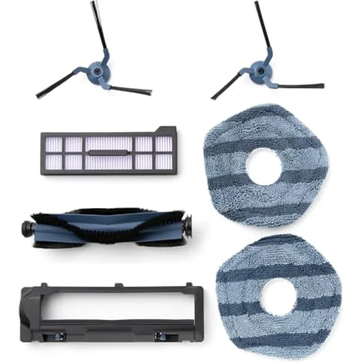 eufy Ersatzteil-Set für X10 Pro Omni, Rollenbürste mit Borsten und Gummi, 2 Seitenbürsten, waschbarer Filter und 2 Wischtücher