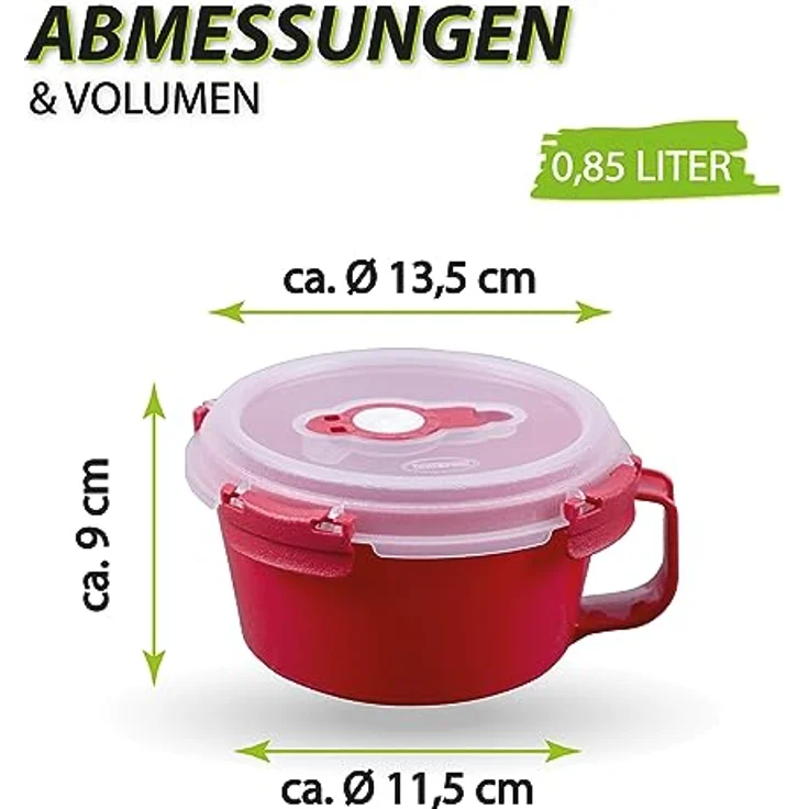 Tontarelli Vorratsdose für Lebensmittel (850 ml) - Rot - BPA-Frei luftdicht, Mikrowellengeeignet, Spülmaschinenfest, Gefrierschrankgeeignet, Hergestellt in Italien – Bild 3