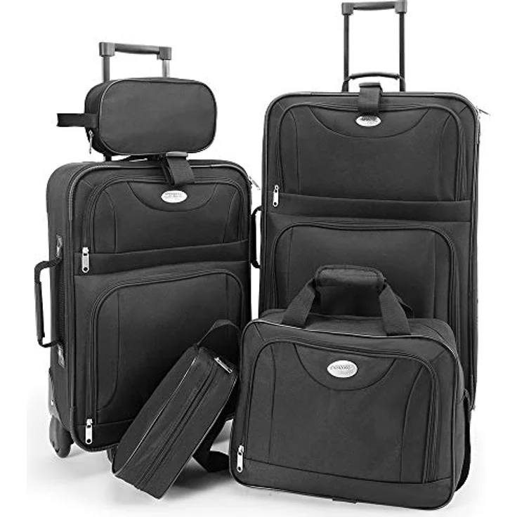 Deuba Trolley Kofferset Reisetaschen Set Kulturbeutel Netzfach Rollen Teleskopgriff Koffer Reisetasche mit Rollen schwarz – Bild 3