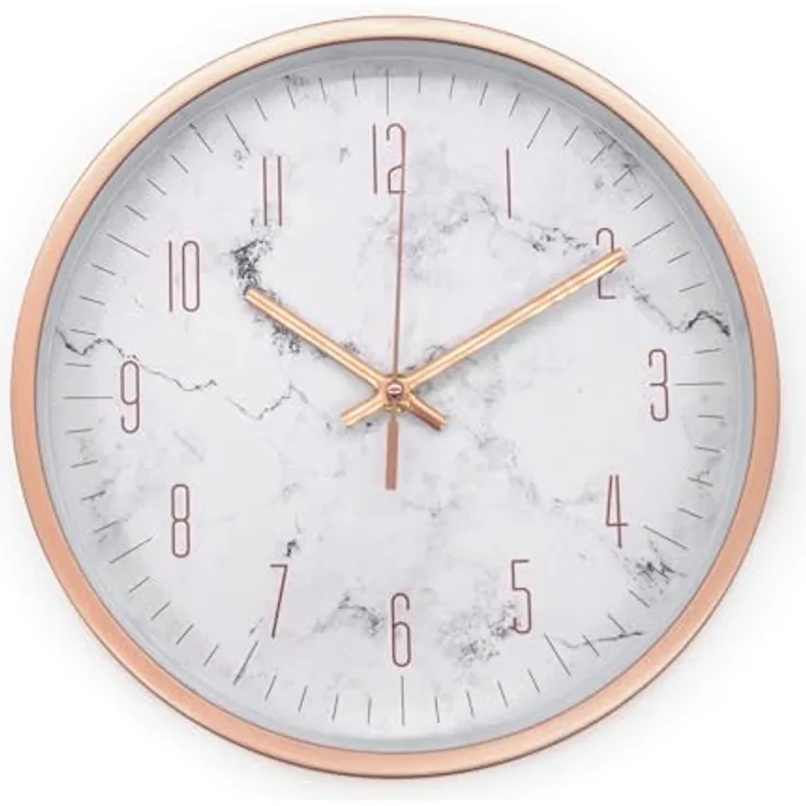 K&L Wall Art Wanduhr ohne Tickgeräusche Marmor Roségold Ø 25cm, lautloses Quarz Uhrwerk