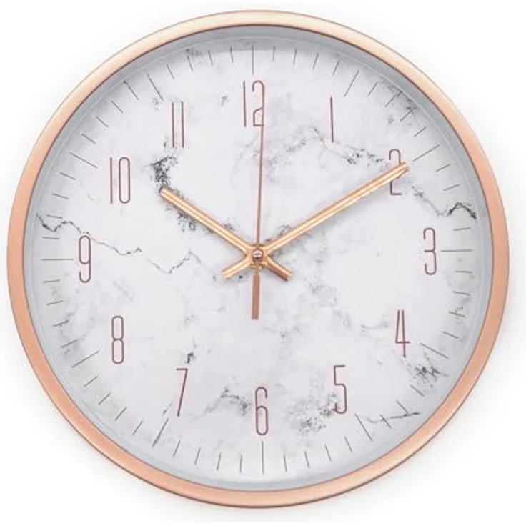 K&L Wall Art Wanduhr ohne Tickgeräusche Marmor Roségold Ø 25cm, lautloses Quarz Uhrwerk – Bild 1