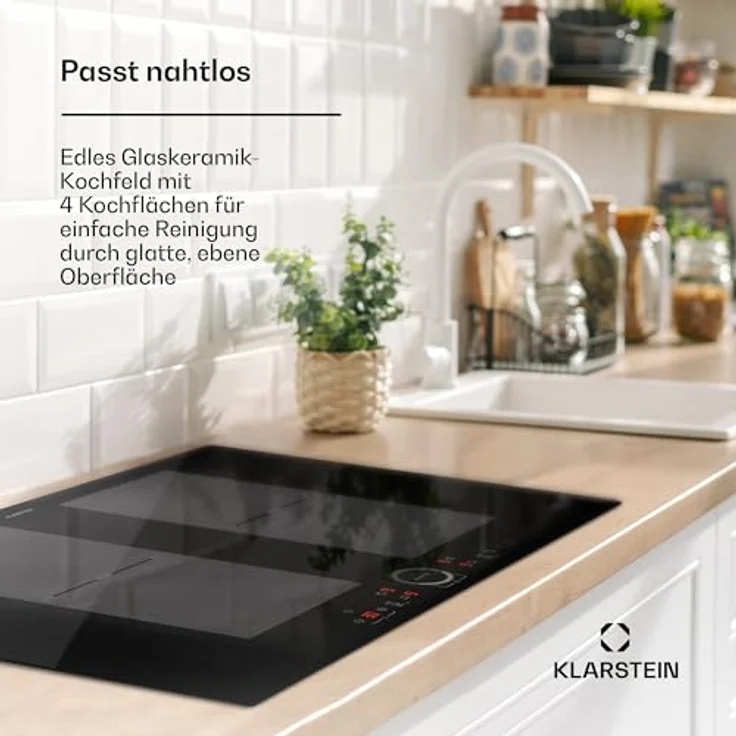 Klarstein Induktionskochfeld 4 Platten, 7000 Watt, Touch-Bedienfeld & Timer, Effizienter Elektro Induktions-Herd, Schwarz – Bild 2