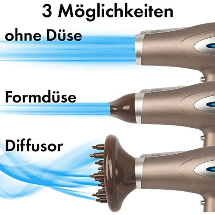 ProfiCare® Haartrockner mit Ionisierungsfunktion 2200W | extra leichter Reiseföhn 3 Leistungsstufen und 2 Gebläsestufen | Haarföhn inkl. Cool-Shot | Föhn mit Diffusor & Formdüse | PC HTD 3113 braun – Bild 2