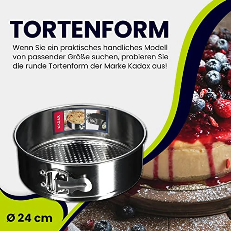KADAX Tortenform, Ø 21,5cm-30cm, Springform aus verzinktem Blech mit Antihaftschicht, runde Backform, auslaufsicher, Silber, Ø 24cm – Bild 2